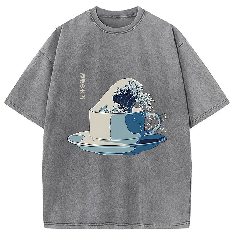 Modecanvas Retro Teacup Wave Washed T-Shirt