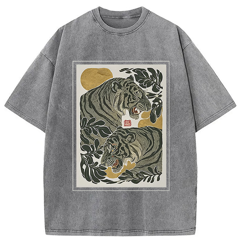 Modecanvas Woodcut Tiger Washed T-Shirt