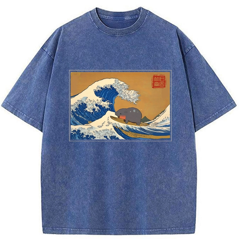 Modecanvas Great Wave Off Moo Deng Washed T-Shirt
