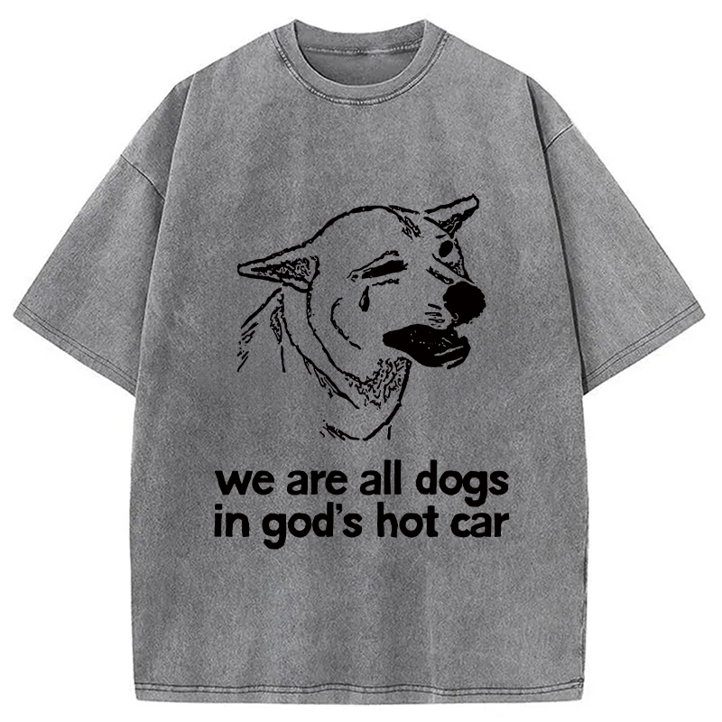 Modecanvas Sad Dog Funny Washed T-Shirt-modecanvas