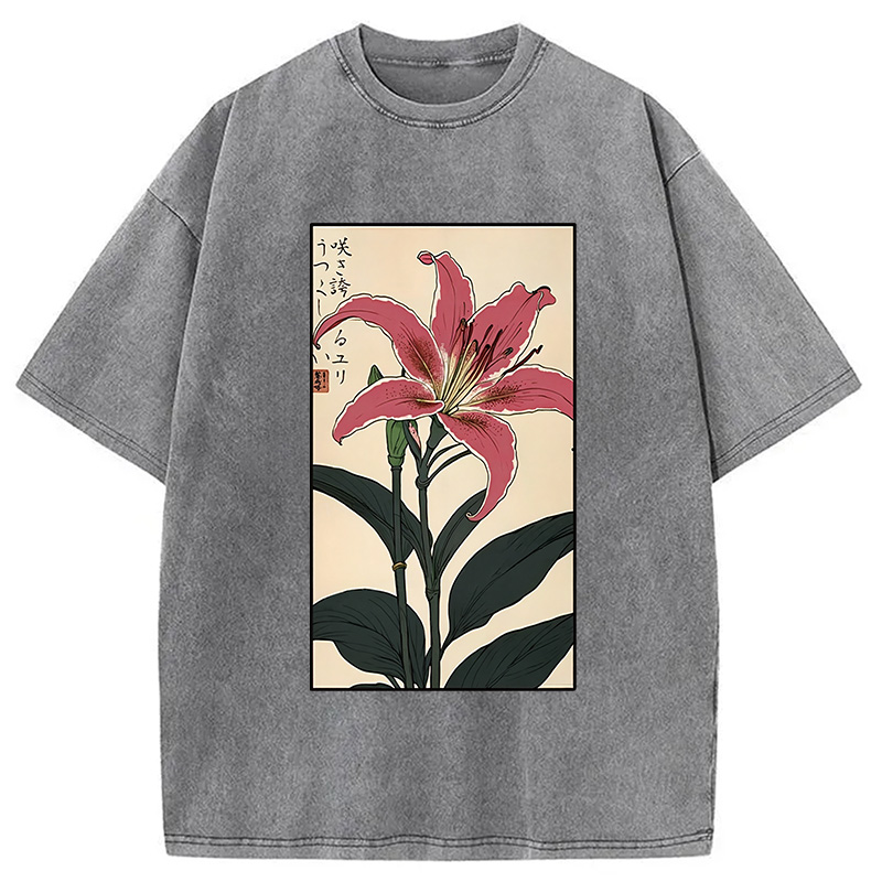 Modecanvas Retro Lily Washed T-Shirt-modecanvas