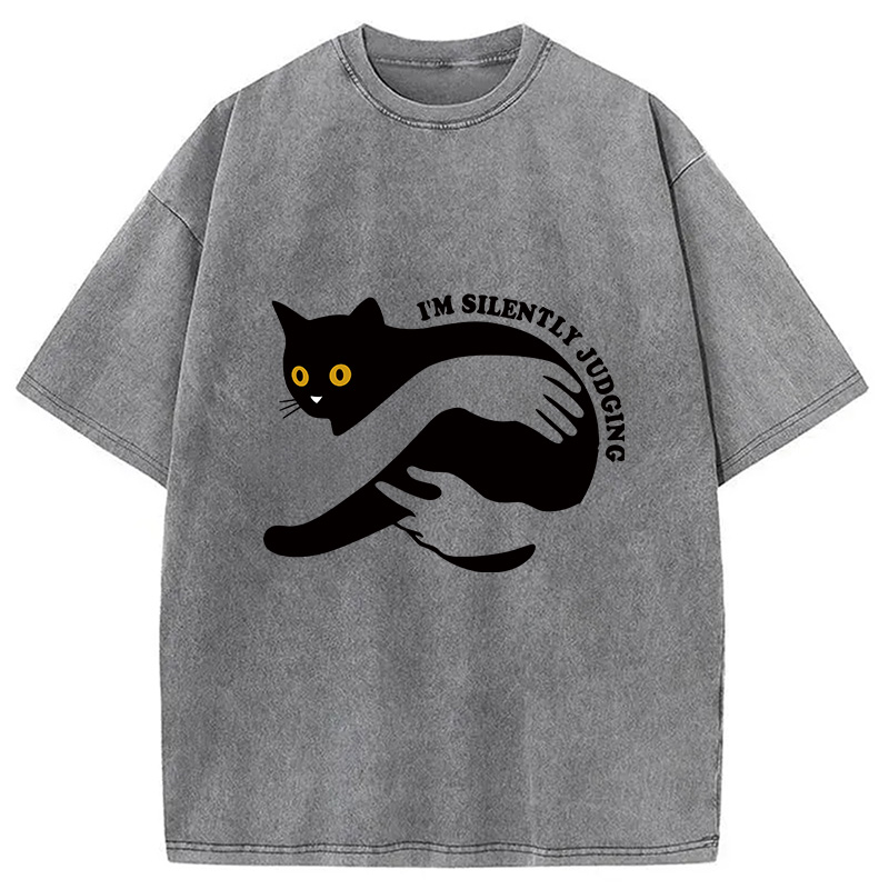 Modecanvas Black Cat In Arms Judging You Washed T-Shirt