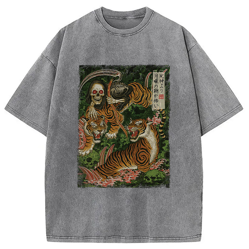 Modecanvas Death God And Tiger Washed T-Shirt