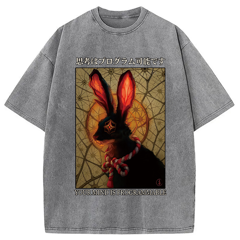 Modecanvas Funny Mind Is Programmable Rabbit Washed T-Shirt