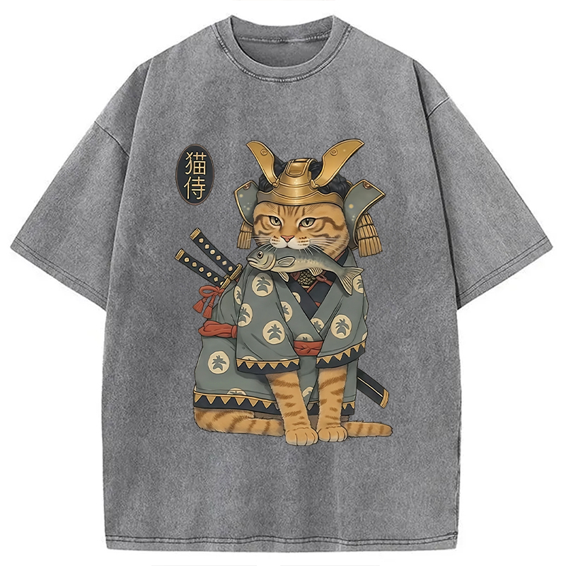 Modecanvas Cat Japanese Genera Washed T-Shirt