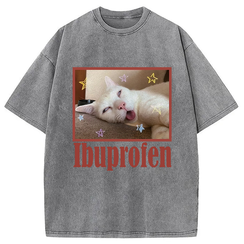Modecanvas Buprofen Cat Meme Washed T-Shirt