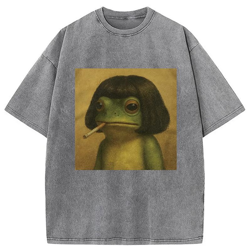 Modecanvas Frog Face With Bob Haircut Meme Washed T-Shirt