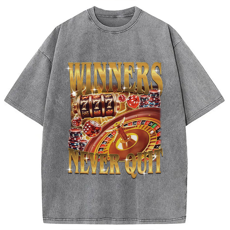 Modecanvas Winners Never Quit Funny Meme Washed T-Shirt