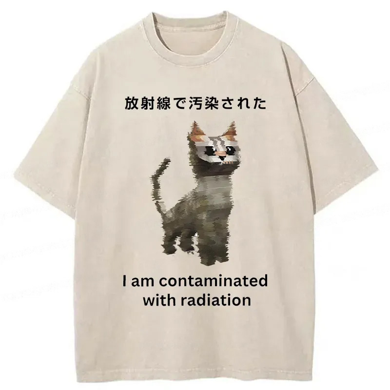 Modecanvas Irradiated Cat Funny Washed T-Shirt
