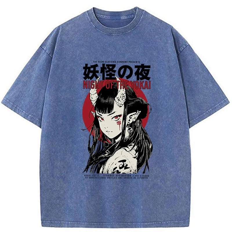 Modecanvas Yokai Aesthetic Japanese Streetwear Washed T-Shirt