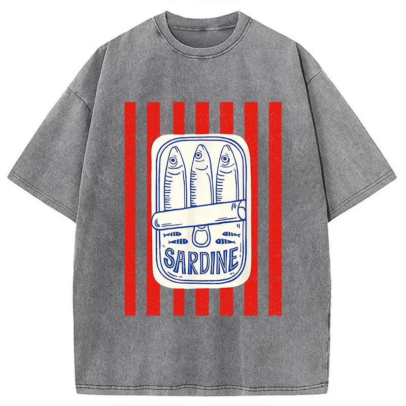 Modecanvas Les Sardines Red Stripes Fisherman Washed T-Shirt
