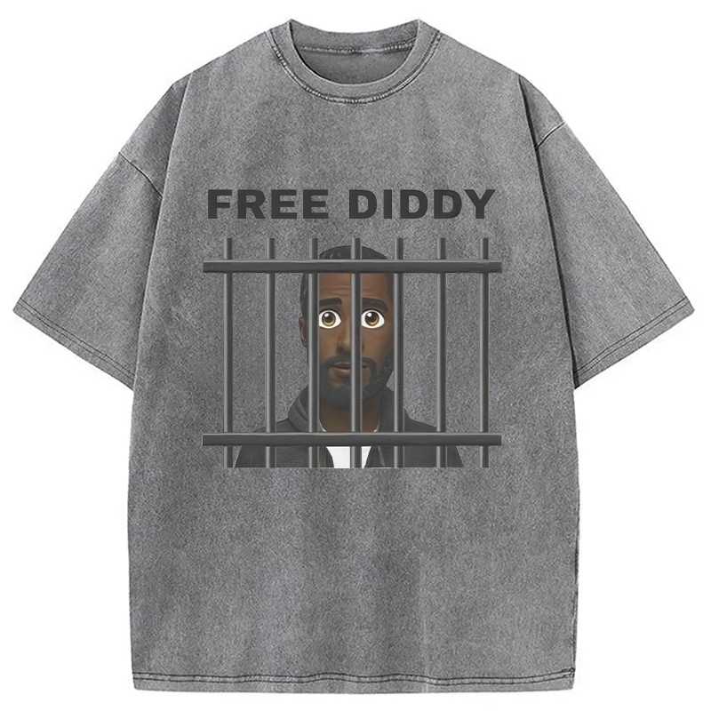 Modecanvas Original Free Diddy Funny Meme Washed T-Shirt
