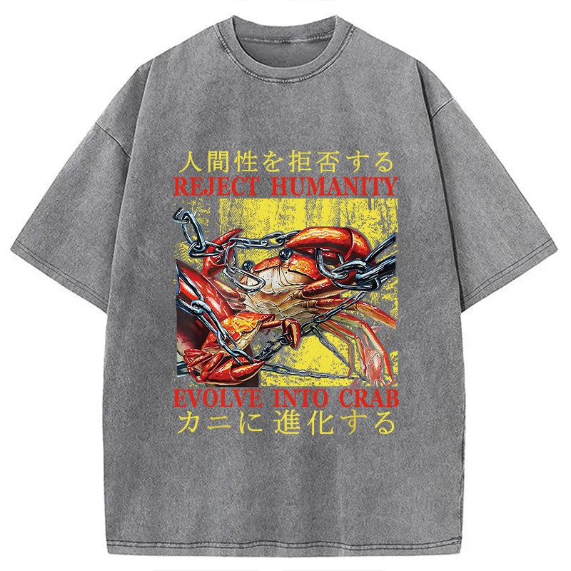 Modecanvas Japanese Funny Crab Meme Washed T-Shirt