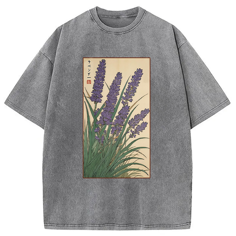 Modecanvas Lavender Ukiyo-e Japanese Washed T-Shirt-modecanvas
