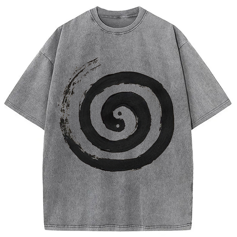 Modecanvas The Tai Chi Yin Yang Cycle of Life DTG Printing Washed T-Shirt-modecanvas