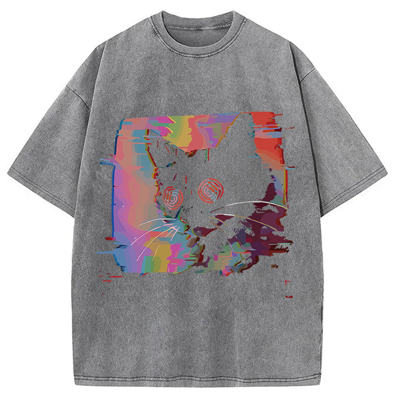 Modecanvas Glitch Cat Washed T-Shirt