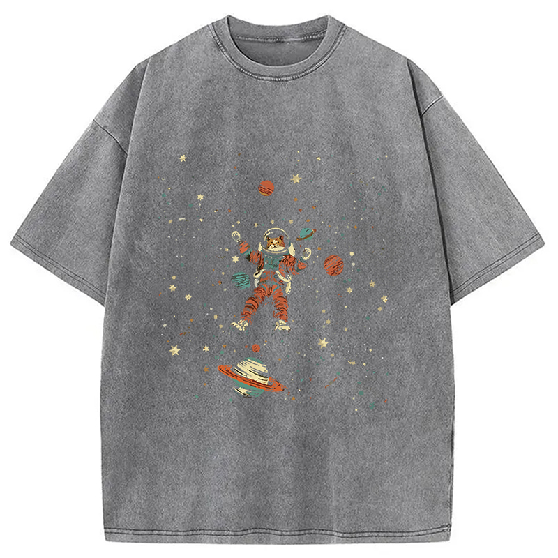Modecanvas Nebula Explorer Cat Washed T-Shirt