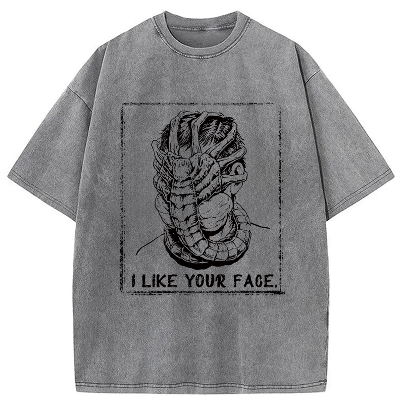 Modecanvas I Like Your Face DTG Printing Washed T-Shirt-modecanvas