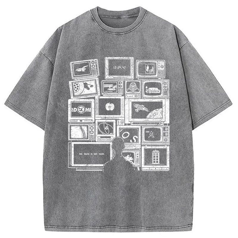 Modecanvas Finding Favorite Music Radio DTG Printing Washed T-Shirt-modecanvas