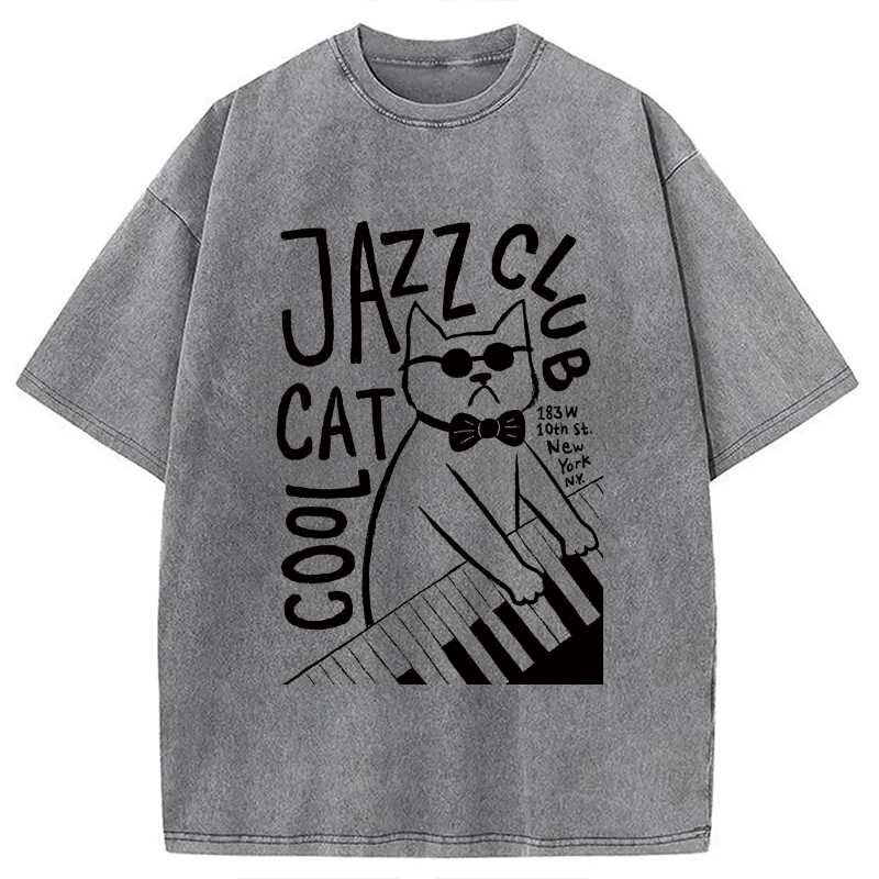 Modecanvas Jazz Cat Club Washed T-Shirt