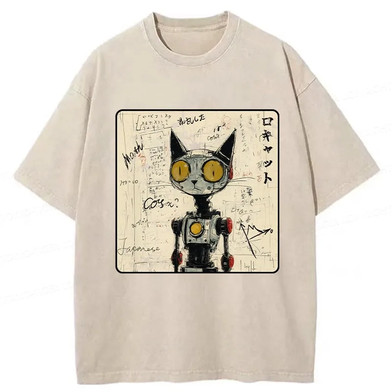 Modecanvas Robot Cat Washed T-Shirt