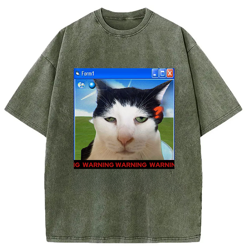 Modecanvas Warning Cat Washed T-Shirt