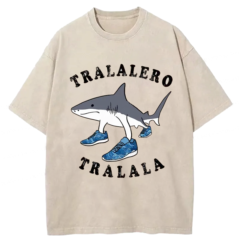 Modecanvas Tralalero Tralala Funny Washed T-Shirt-modecanvas