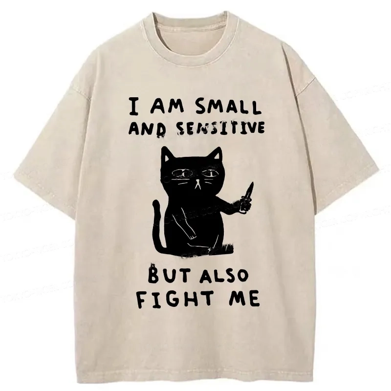 Modecanvas I Am Small And Sensitive Washed T-Shirt-modecanvas