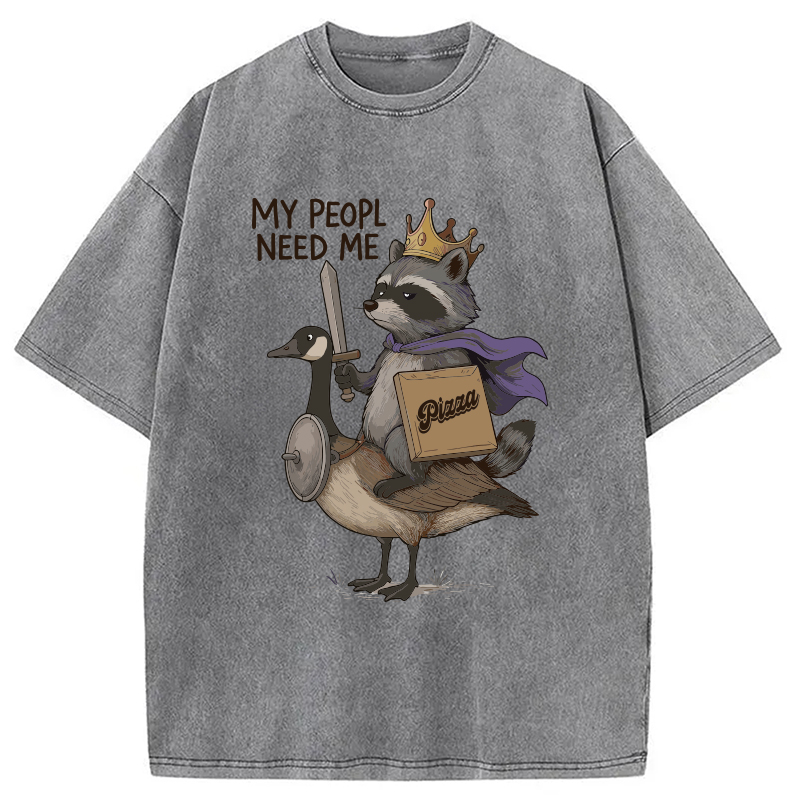 Modecanvas Funny Raccoon King Riding Goose Washed T-Shirt