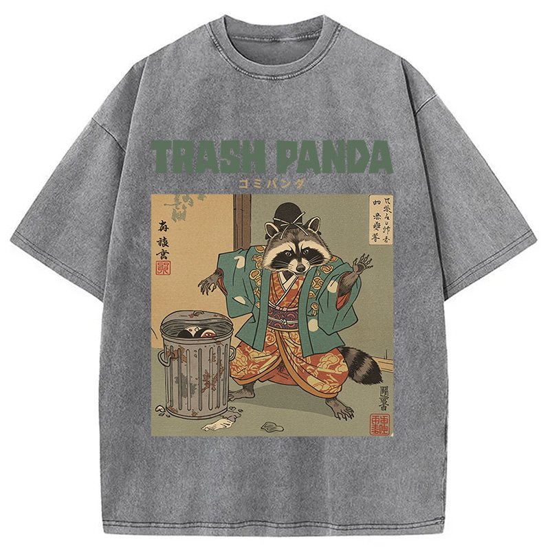 Modecanvas Trash Panda Traditional Japanese Meme Washed T-Shirt