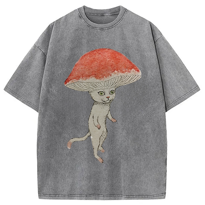 Modecanvas Magic Mushroom Cat Washed T-Shirt