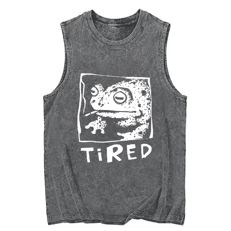 Modecanvas Tired Frog Vintage DTG Printing Washed Tank-modecanvas