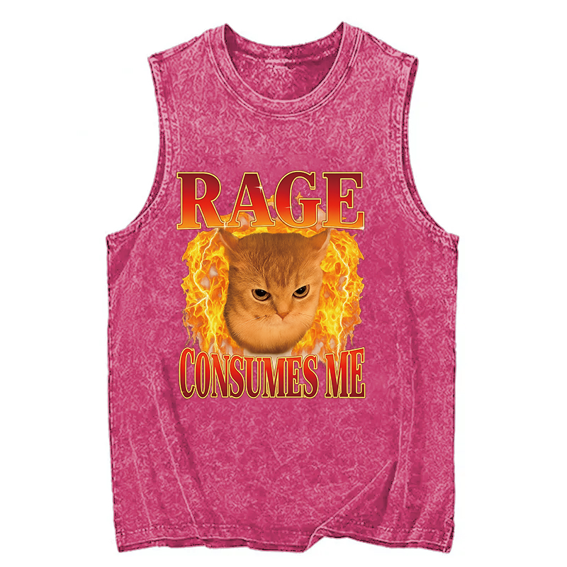 Modecanvas Rage Consumes Me Edgy Funny Cat Meme DTG Printing Washed Tank-modecanvas