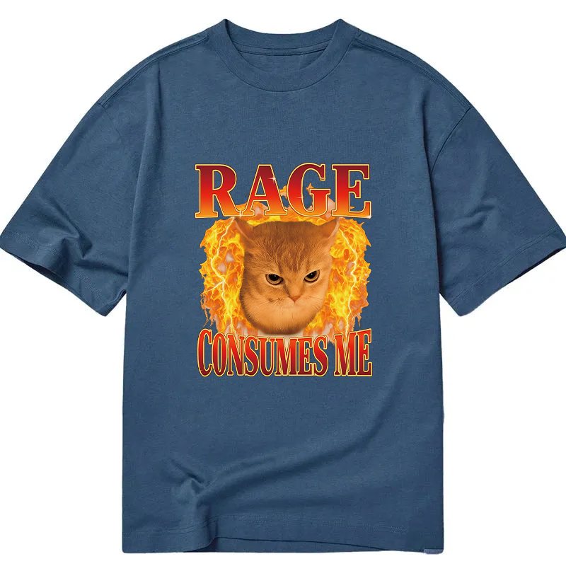 Modecanvas Rage Consumes Me Edgy Funny Cat Meme DTG Printing Classic T-Shirt-modecanvas