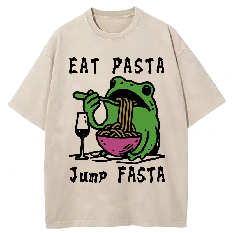 Modecanvas Eat Pasta Jump Fasta Washed T-Shirt
