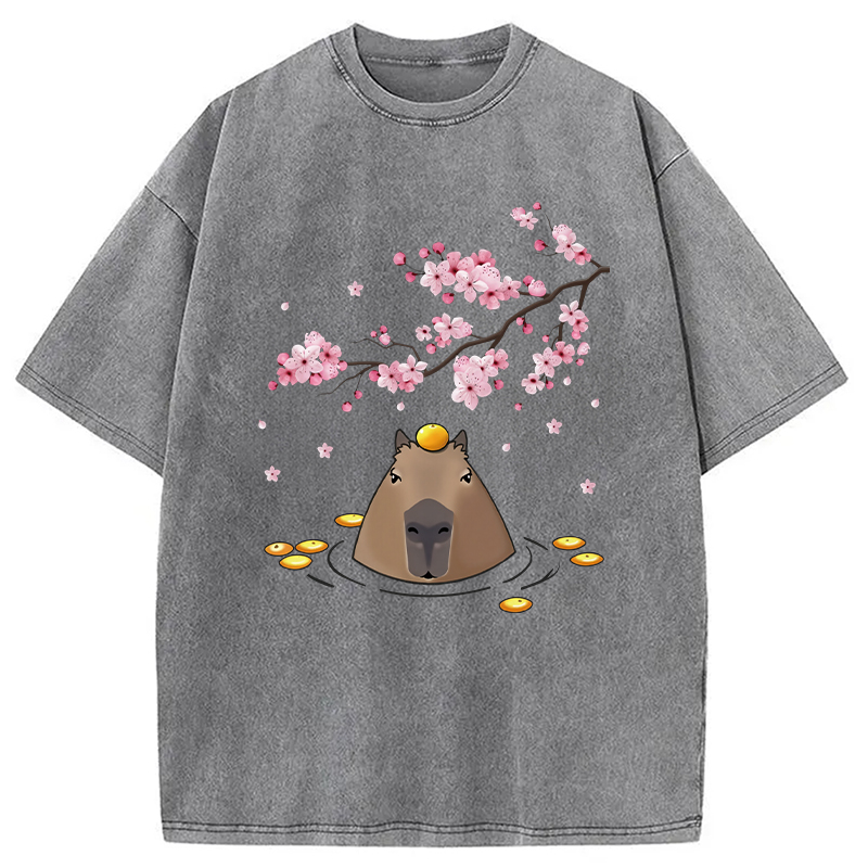 Modecanvas Sakura Cherry Blossom Japanese Washed T-Shirt