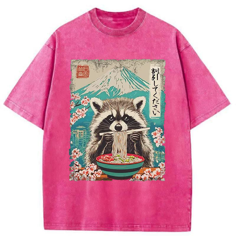Modecanvas Please Give Raccoon A Discount Washed T-Shirt-modecanvas