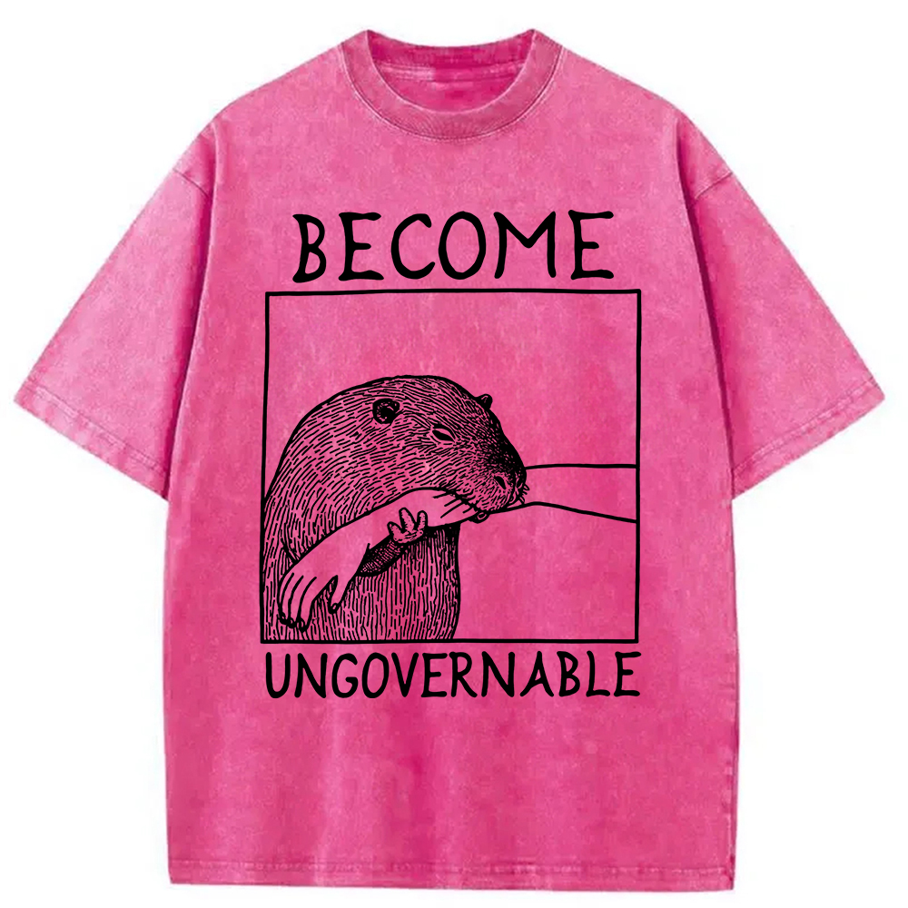 Modecanvas Become Ungovernable Capybara Bites People Washed T-Shirt