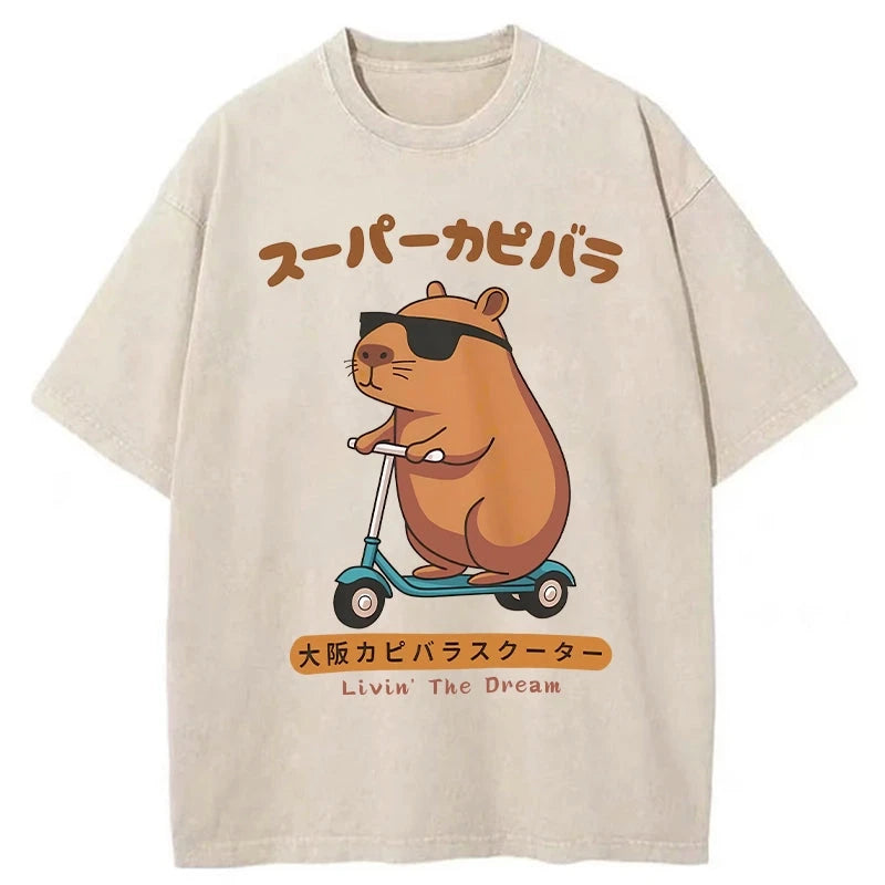 Modecanvas Osaka Capybara Scooter Washed T-Shirt