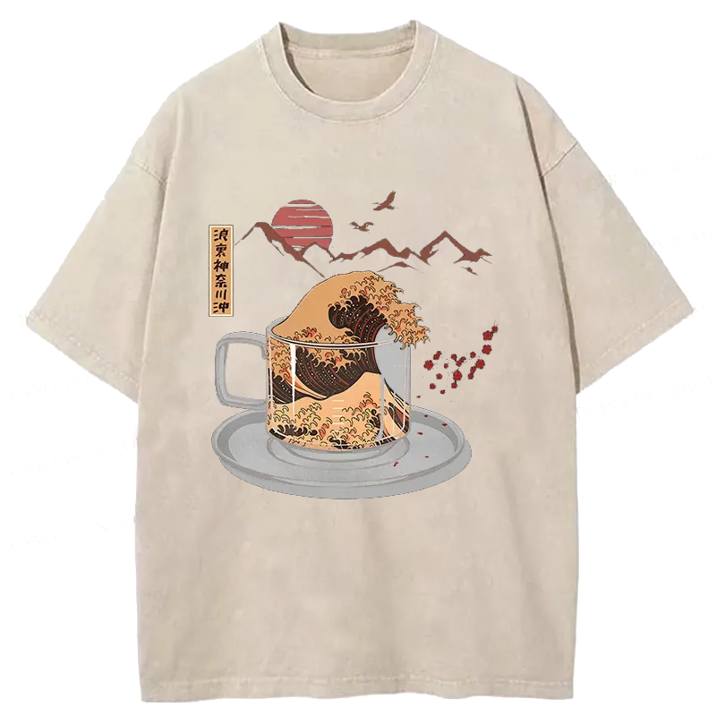Modecanvas Vintage Coffee Wave Japan Washed T-Shirt