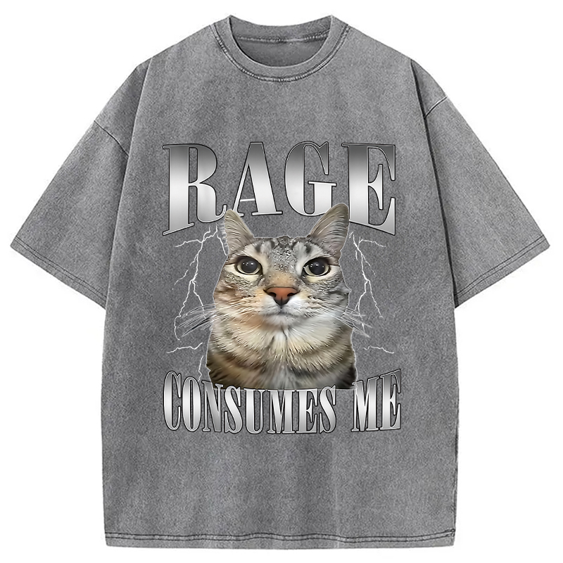 Modecanvas Rage Consumes Me Funny Cat Washed T-Shirt