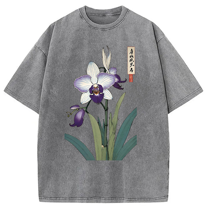 Modecanvas Orchid Ukiyo-e Japanese Washed T-Shirt
