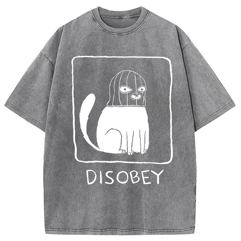 Modecanvas Disobey Cat DTG Printing Washed T-Shirt-modecanvas