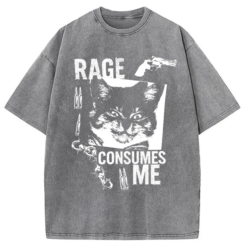 Modecanvas Rage Consumes Me Cat Washed T-Shirt