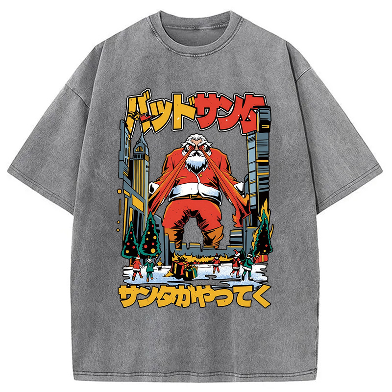 Modecanvas Santa Claus Kanji Lasers Vintage Washed T-Shirt