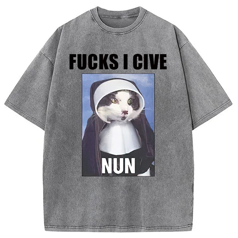 Modecanvas F*cks I give Nun Cat Washed T-Shirt
