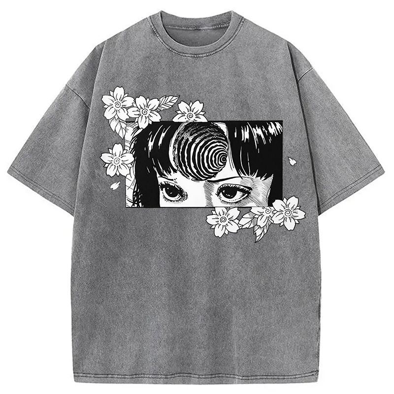 Modecanvas Girl and Flowers DTG Printing Washed T-Shirt-modecanvas
