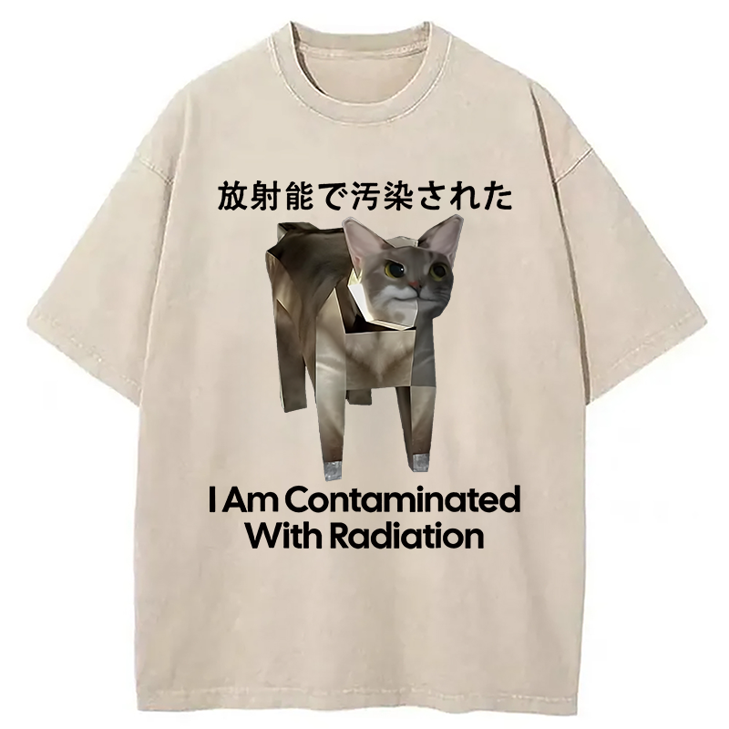 Modecanvas I Am Contaminated With Radiation Cat Meme Washed T-Shirt-modecanvas