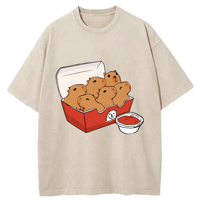 Modecanvas Capybara With Tomato Sauce Washed T-Shirt