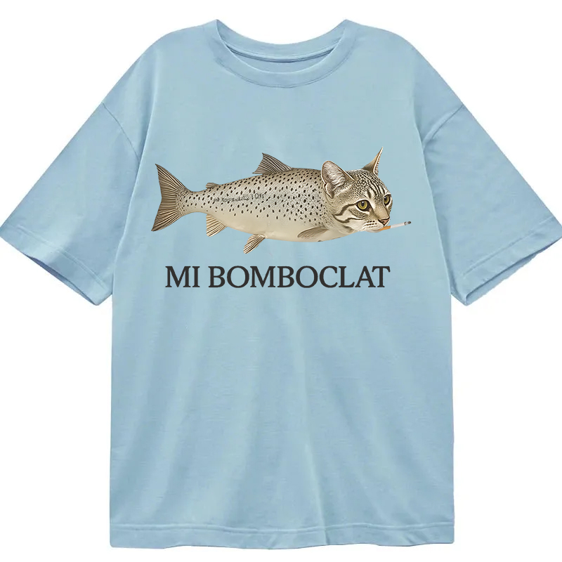 Modecanvas Bomboclat Fish Cat Meme DTG Printing Classic T-Shirt-modecanvas